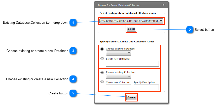 Browse for Server Database:Collection window