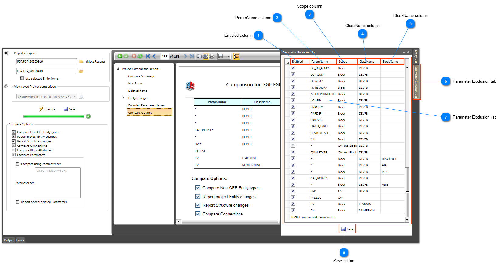 Compare Excluded Parameter List