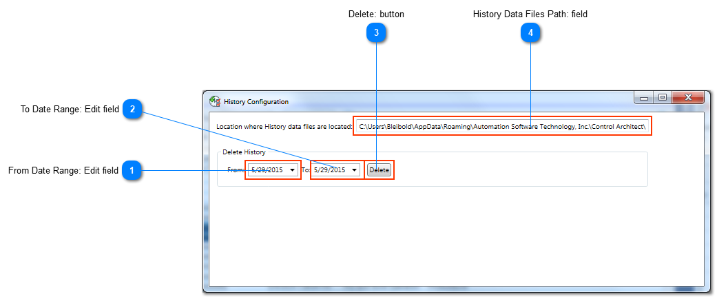 History Configuration window