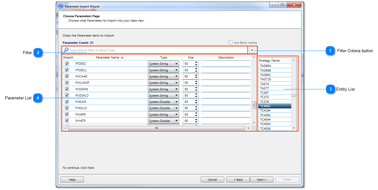 Import Wizard choose EB parameters