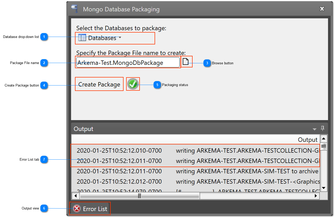 Mongo Database Packaging window