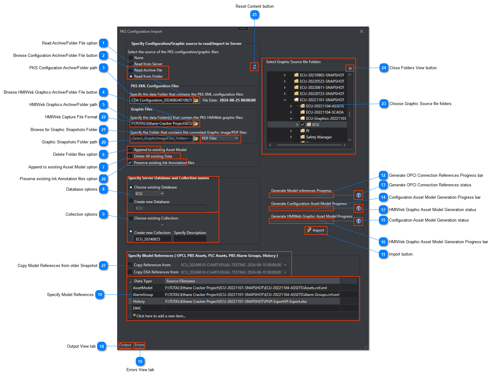 PKS Configuration Import Options window