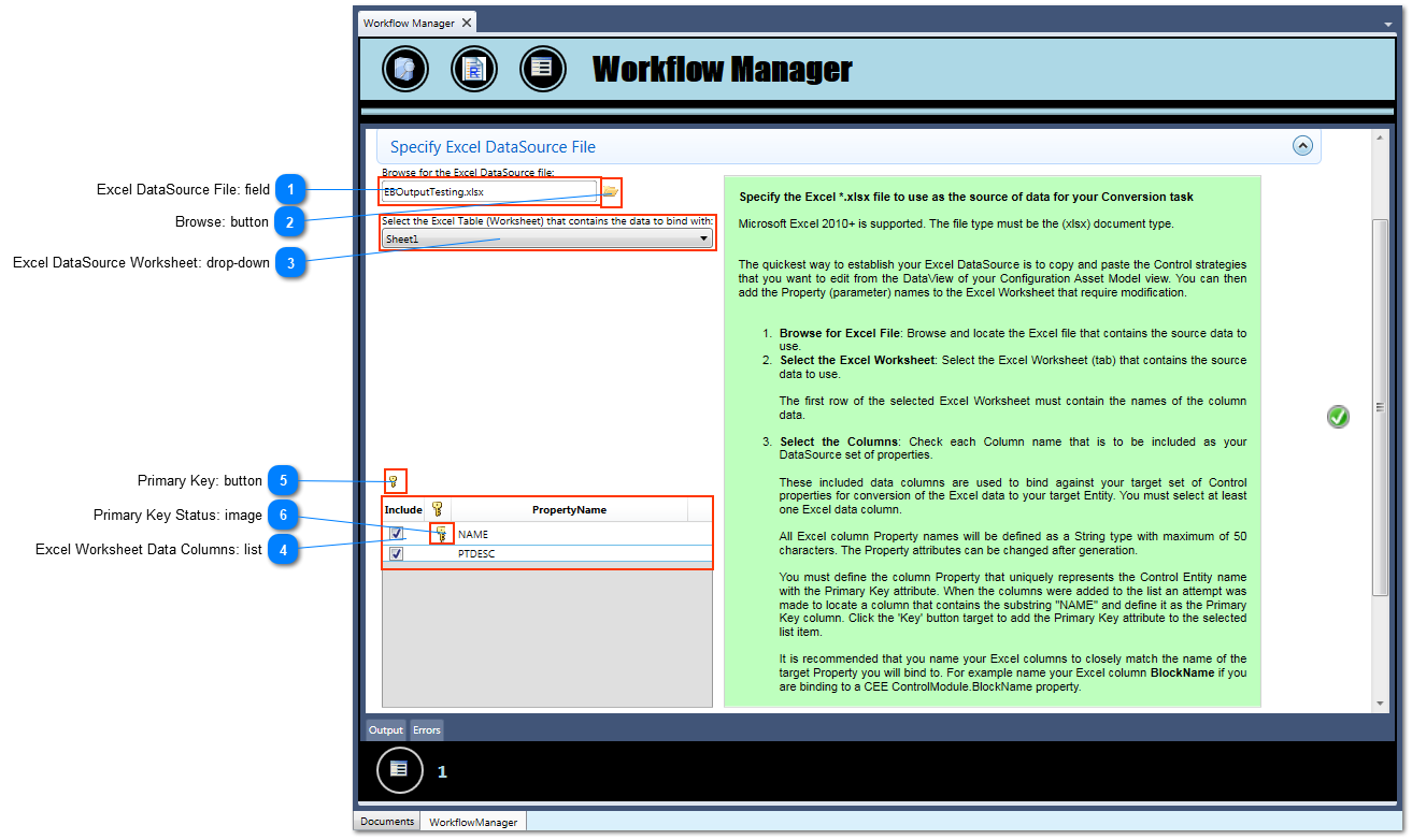 Specify Excel DataSource File options